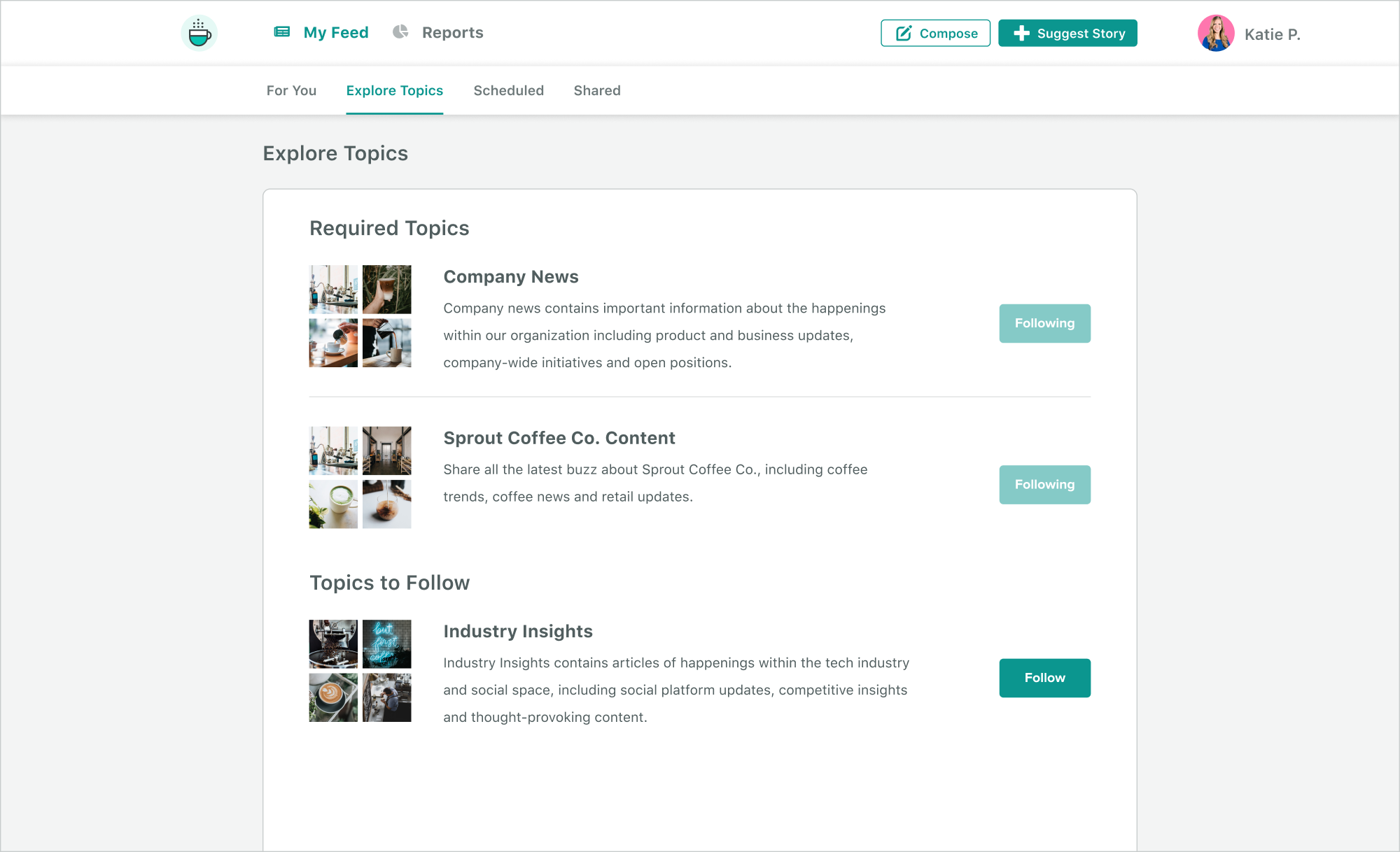 A screenshot of the feed in Sprout's Employee Advocacy platform