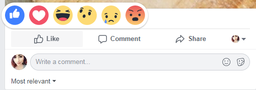 facebook reactions and comment field