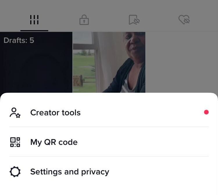 An image showing how to access creator tools from the TikTok profile page.