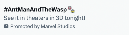 A screenshot of the promoted trending topic #AntManAndTheWap on Twitter. The topic was promoted by Marvel Studios. 