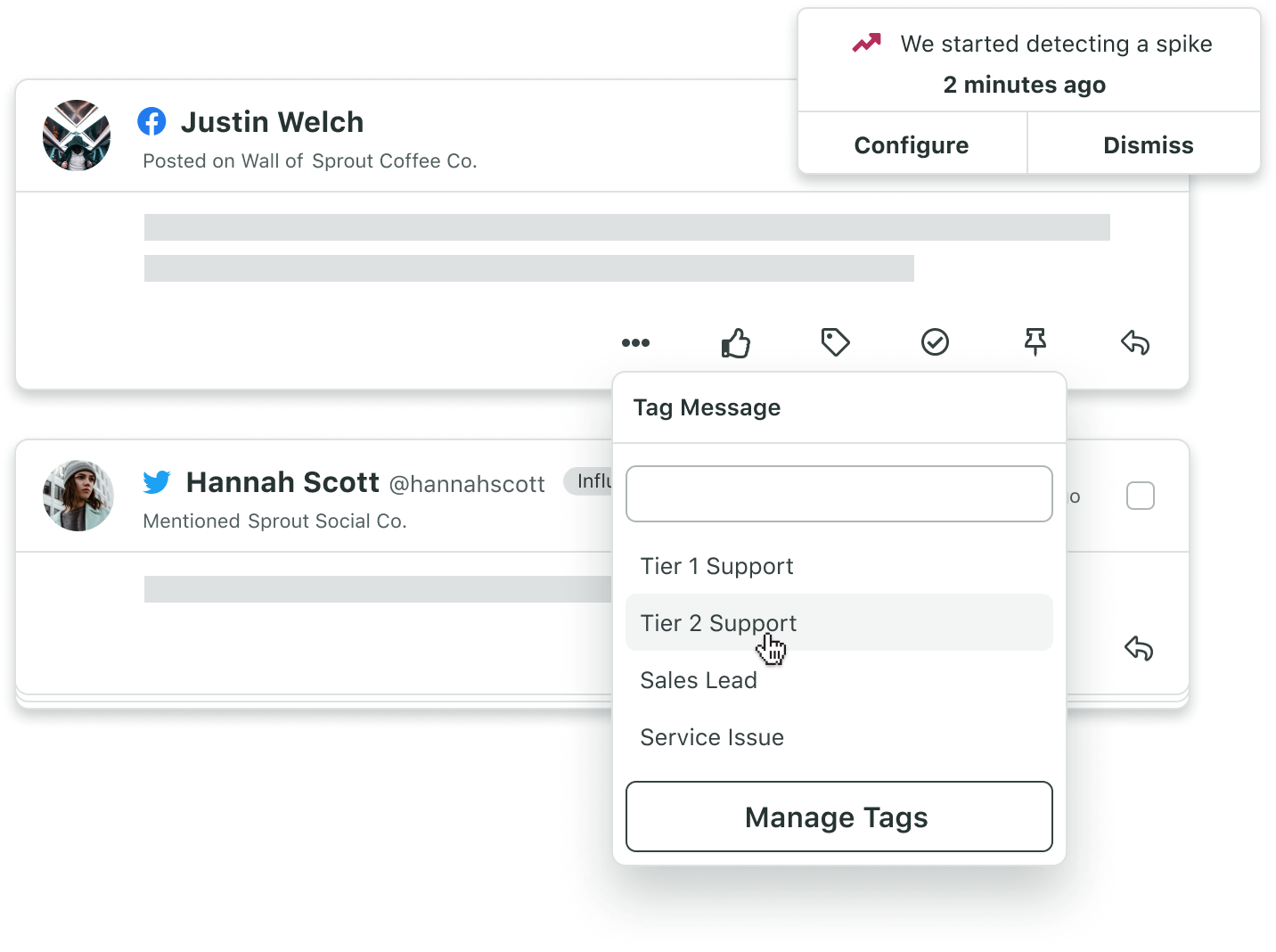 Message Spike Alerts and message tagging functionality helps teams identify important messages and make sure they get the proper response.